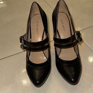 Nine West Black Double Strap Heels